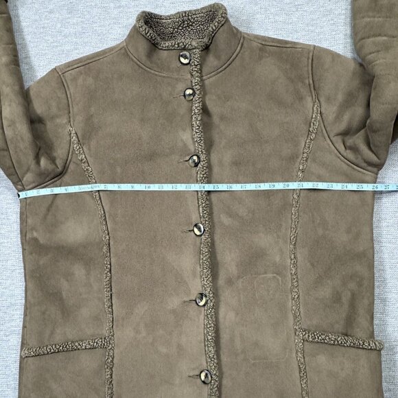 LL Bean Womens Light Brown Coat Button Up Jacket Sherpa Lining High Neck Sz XL - Picture 13 of 16